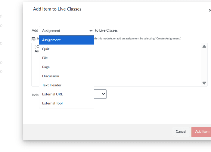 Inserting an External Tool into the course