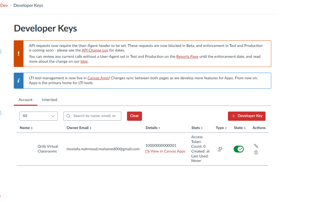Enabling the Developer Key and copying the Client ID