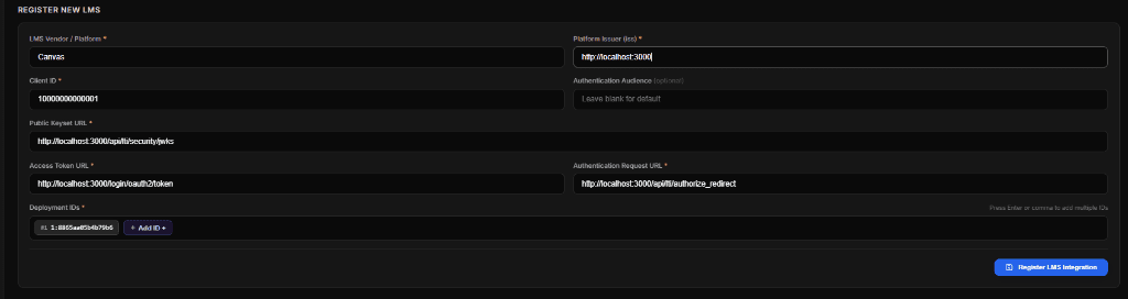 New LMS registration screen in the Qriib portal